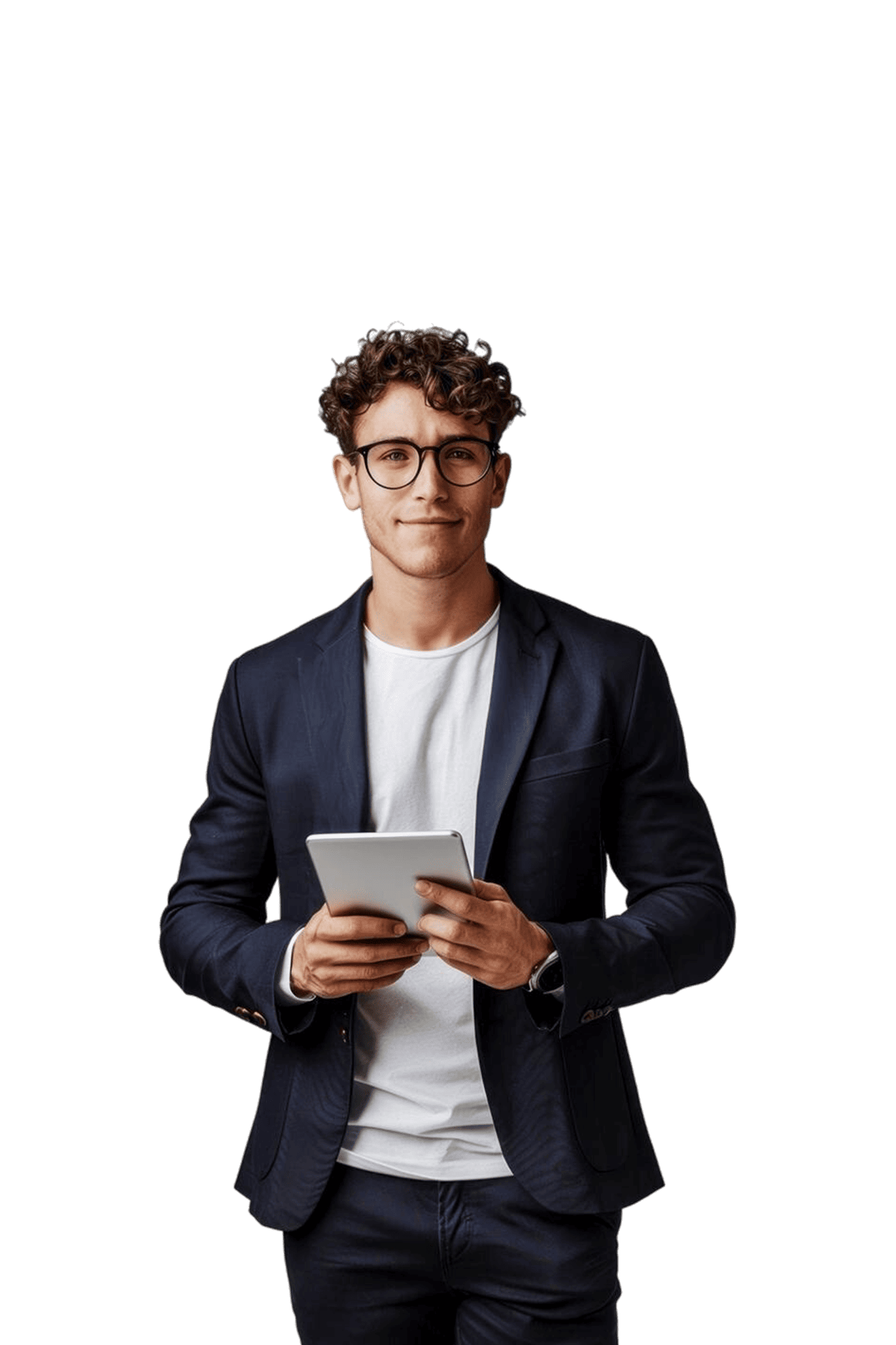 Web developer holding a tablet