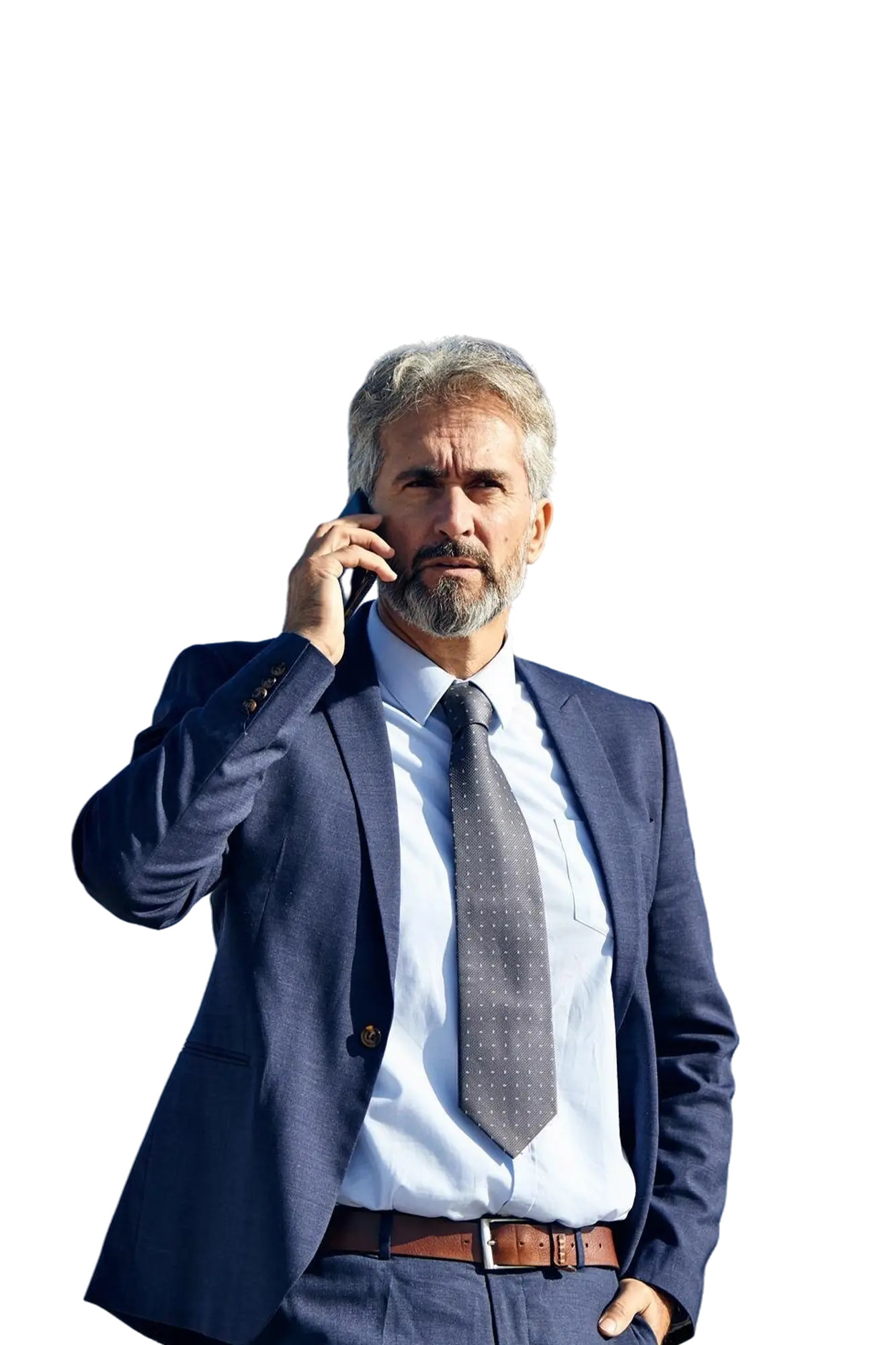 Man in suit talking on phone